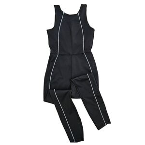 NEW Move Theology M Black Jumpsuit White Stripe Trim U-2434